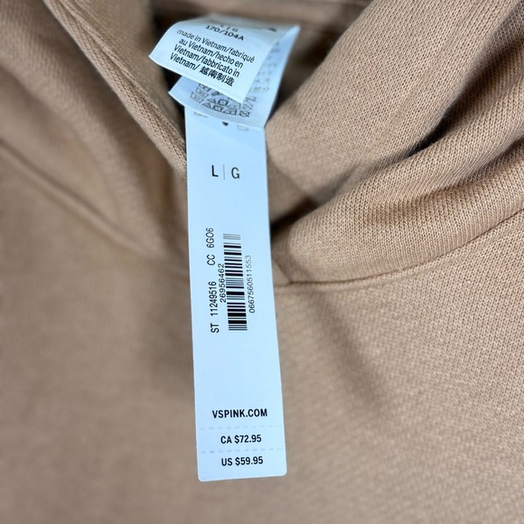 NWT! Victoria Secret PINK Ivy Campus Pull Over Hoodie Toffee Size L - Picture 5 of 10